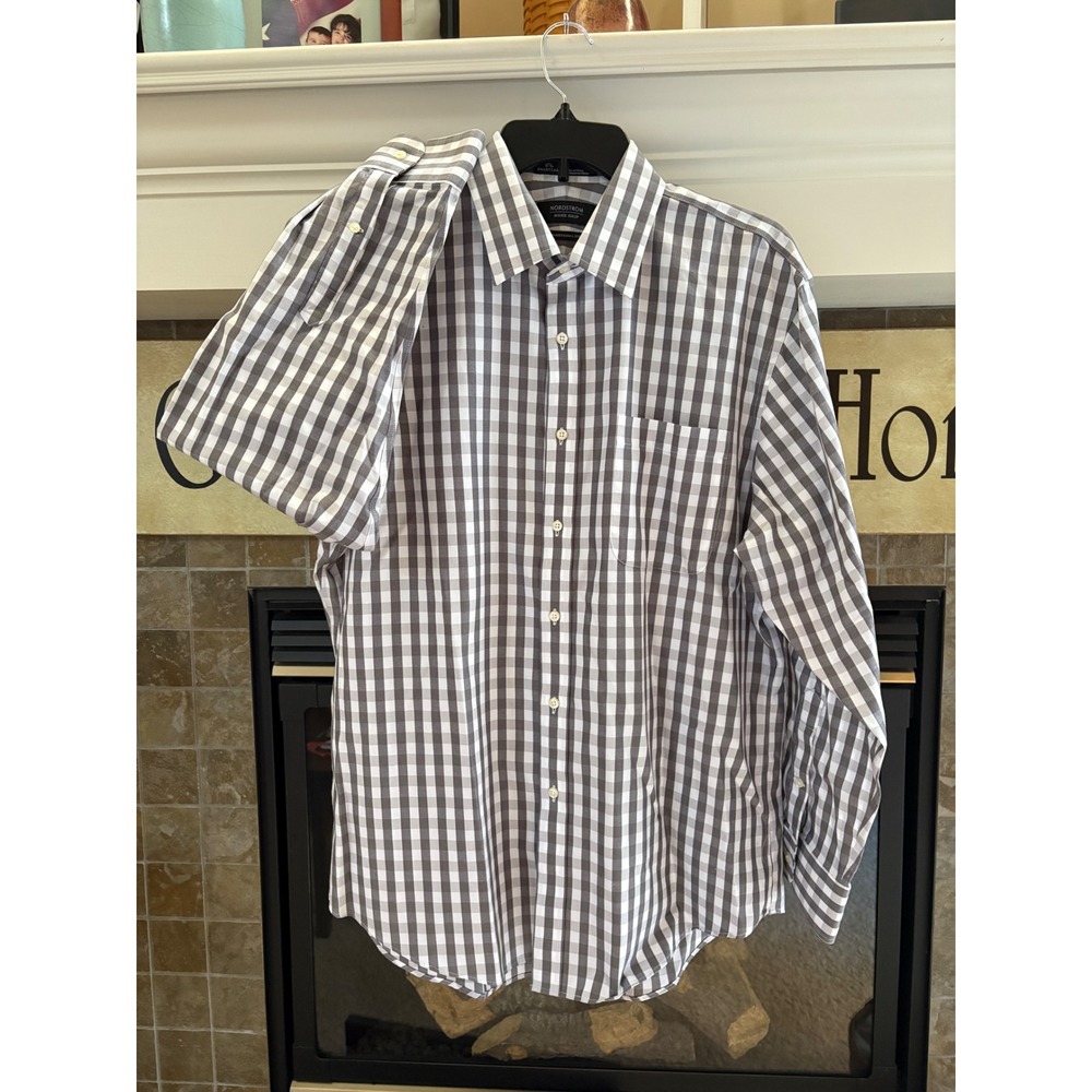 Nordstrom Men Wrinkle Free Gingham Button Down Shirt Traditional Fit Long Sleeve